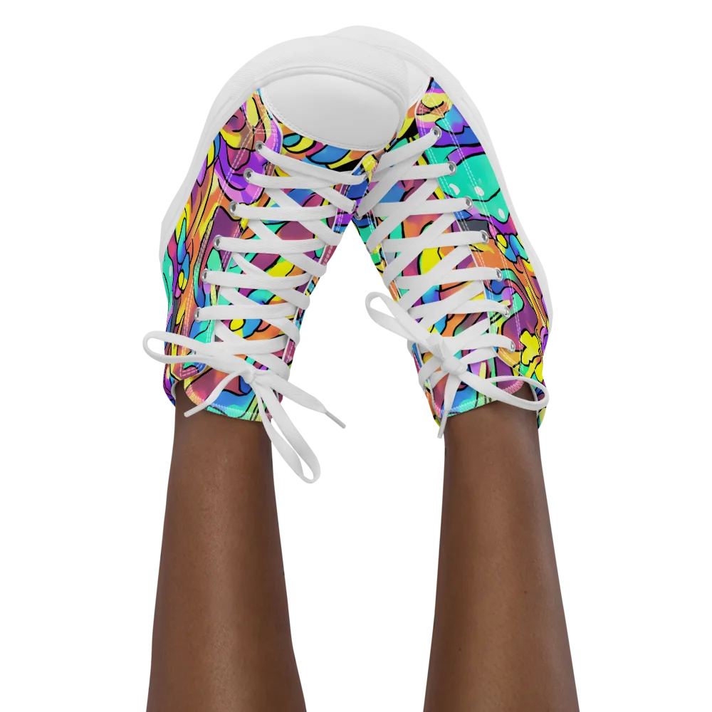 Glow Geometry on Women's High Top Canvas Shoes — Front