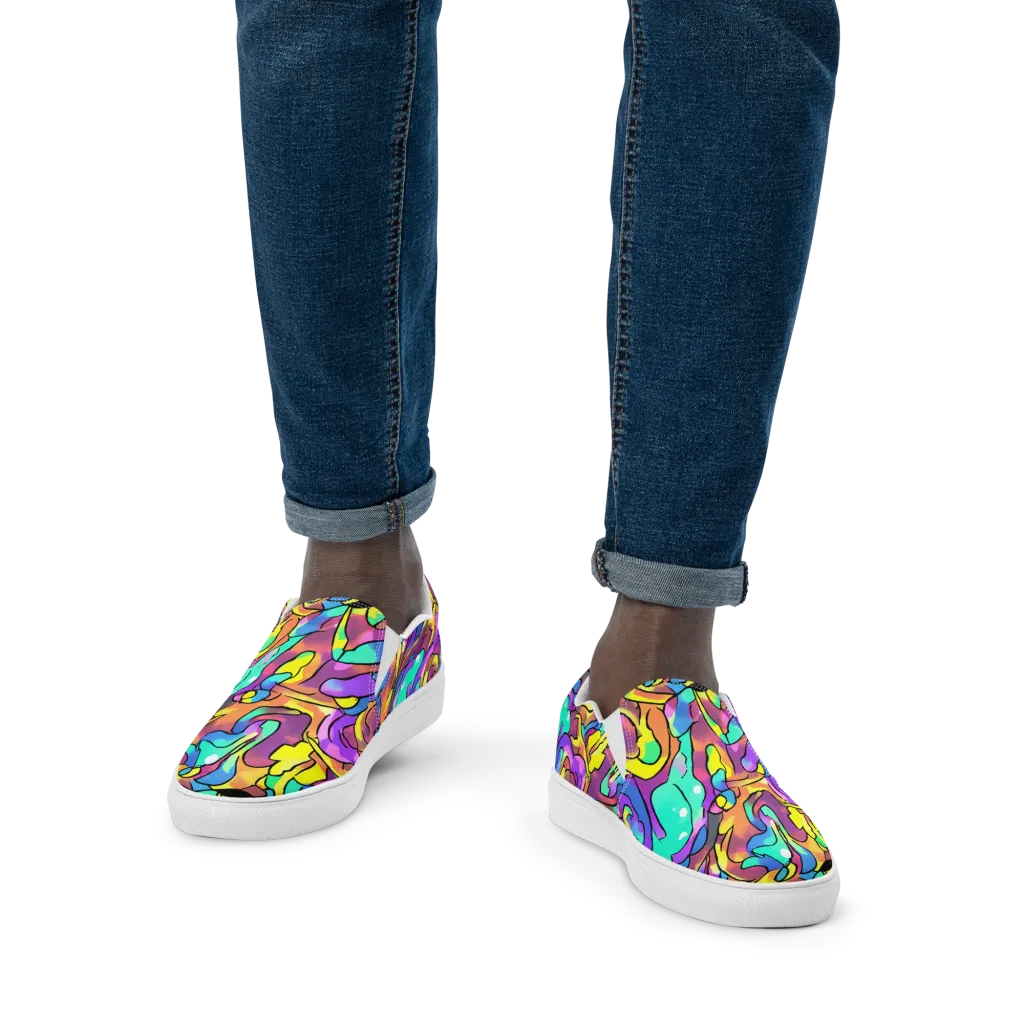 Glow Geometry on Men's Slip-On Canvas Shoes — Front