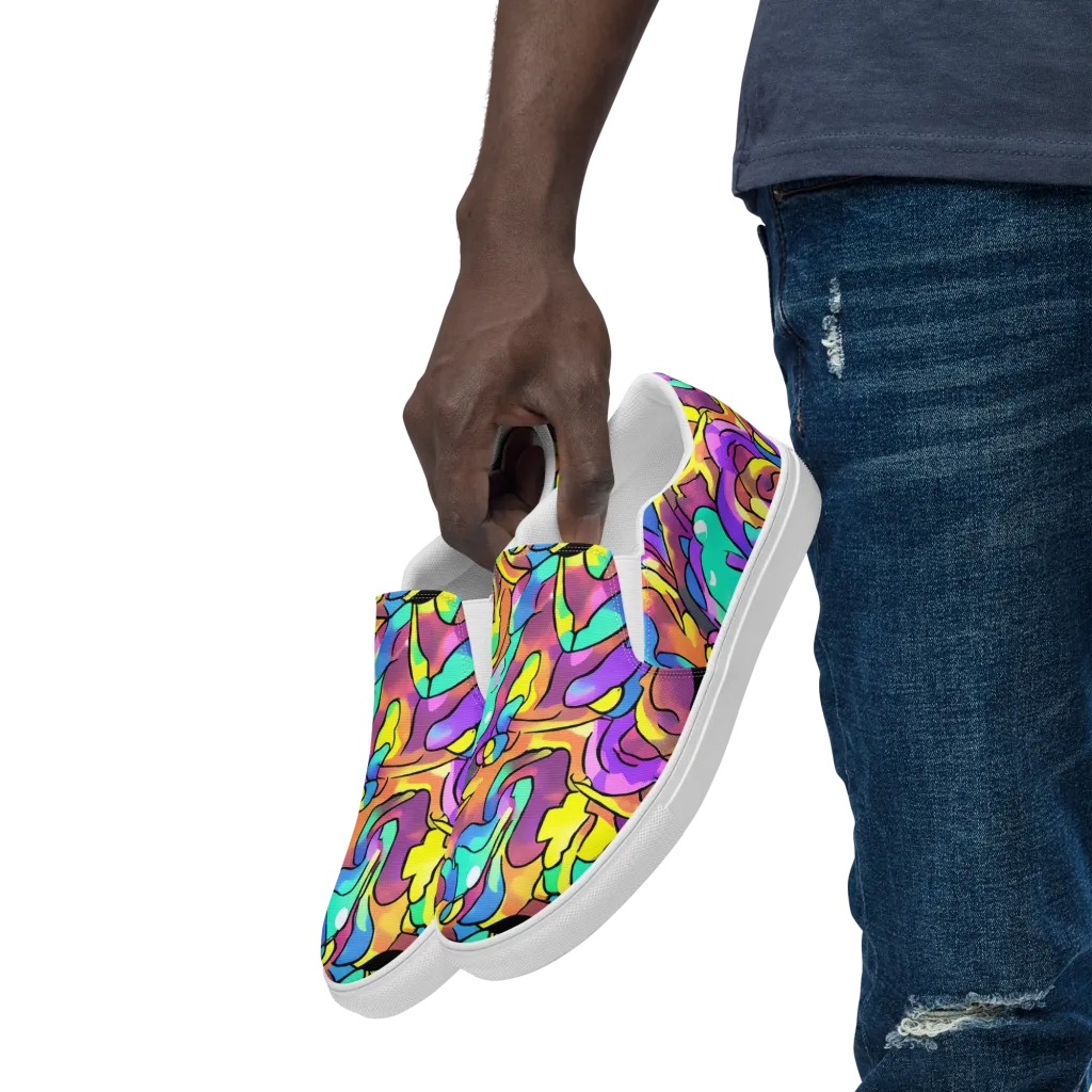 Glow Geometry on Men's Slip-On Canvas Shoes — Left Front