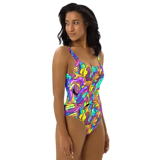 Glow Geometry on a One-Piece Swimsuit