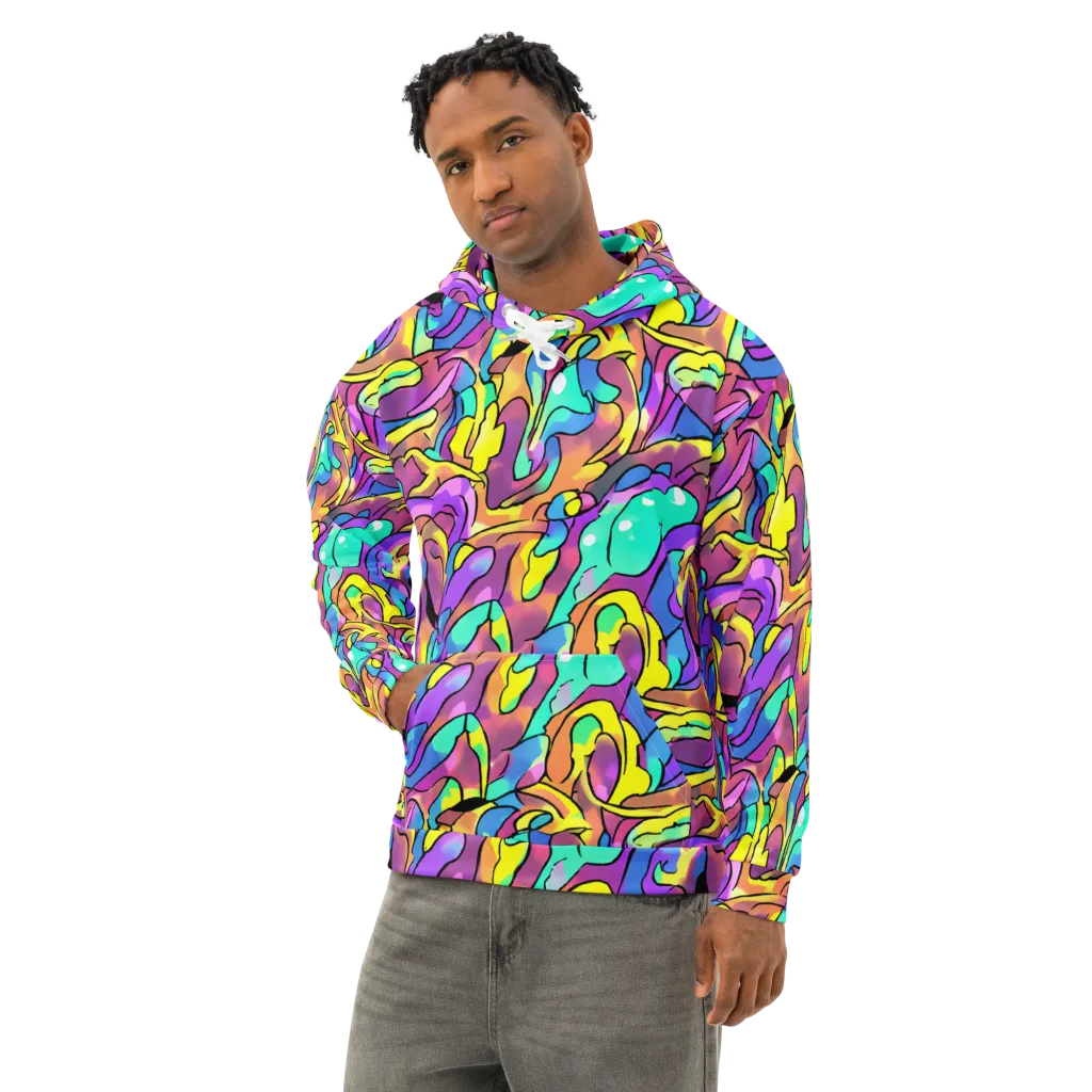 Glow Geometry on Cotton Hoodie — Left Front