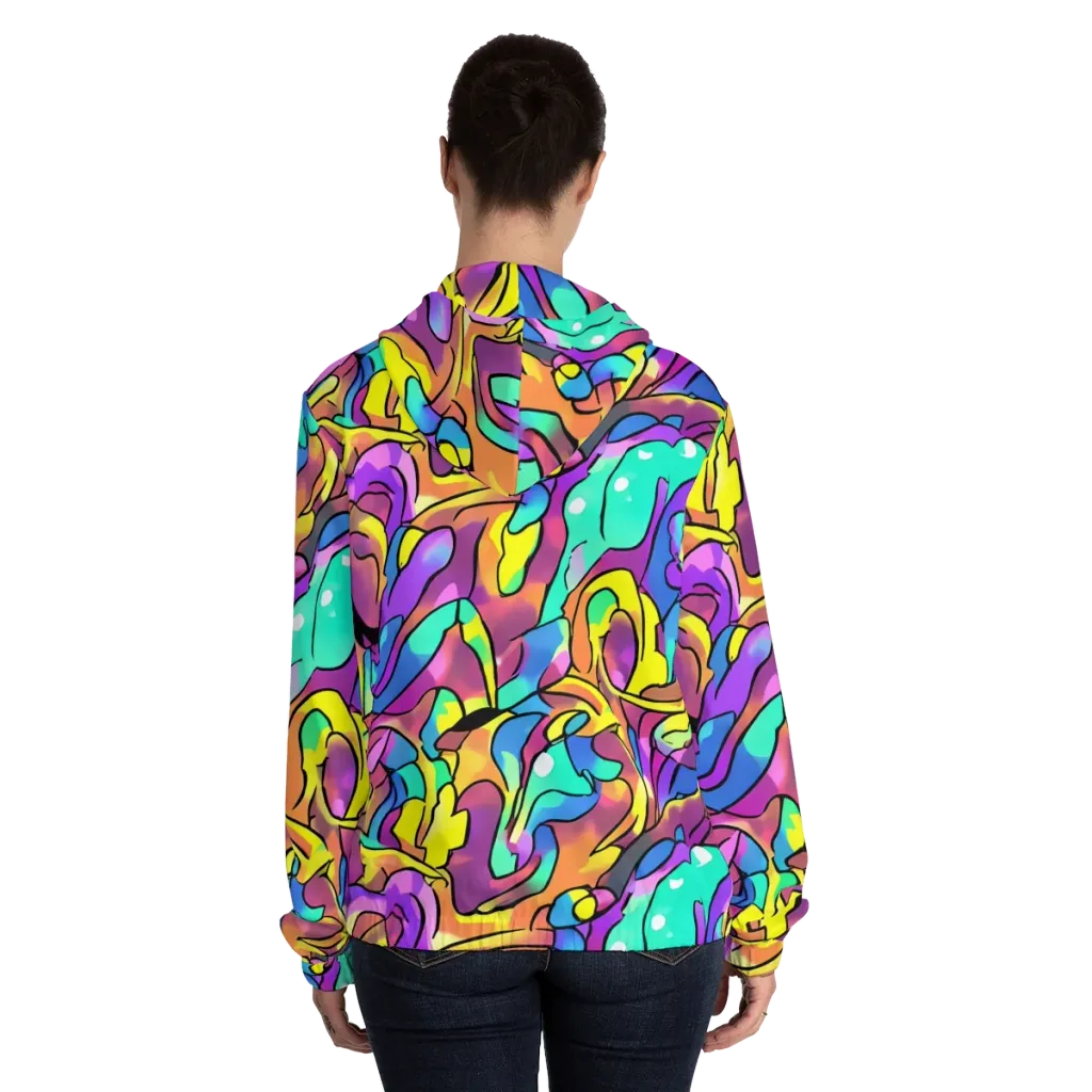 Glow Geometry on Women's Full-Zip Hoodie — Back On Person