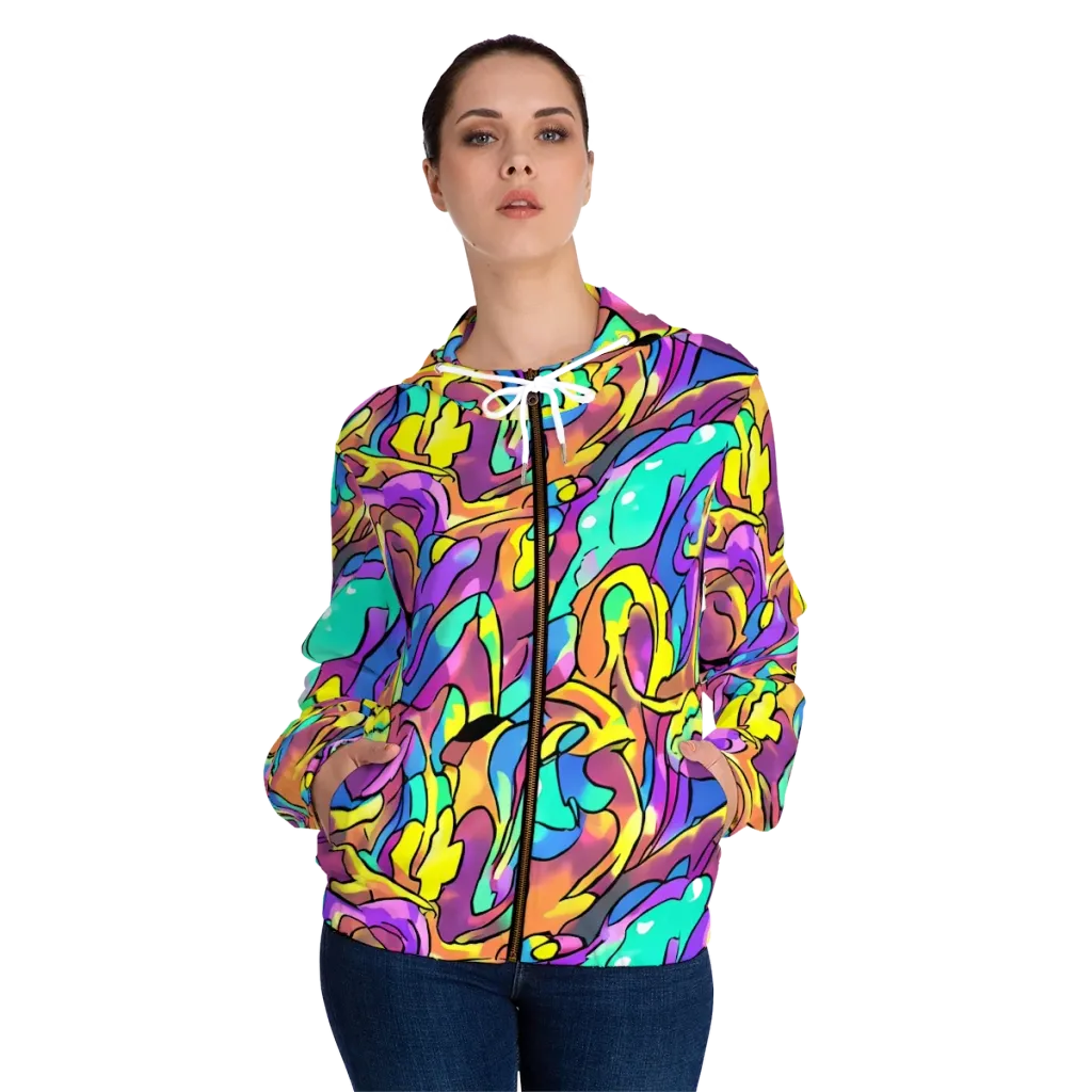 Glow Geometry on Women's Full-Zip Hoodie — Front On Person