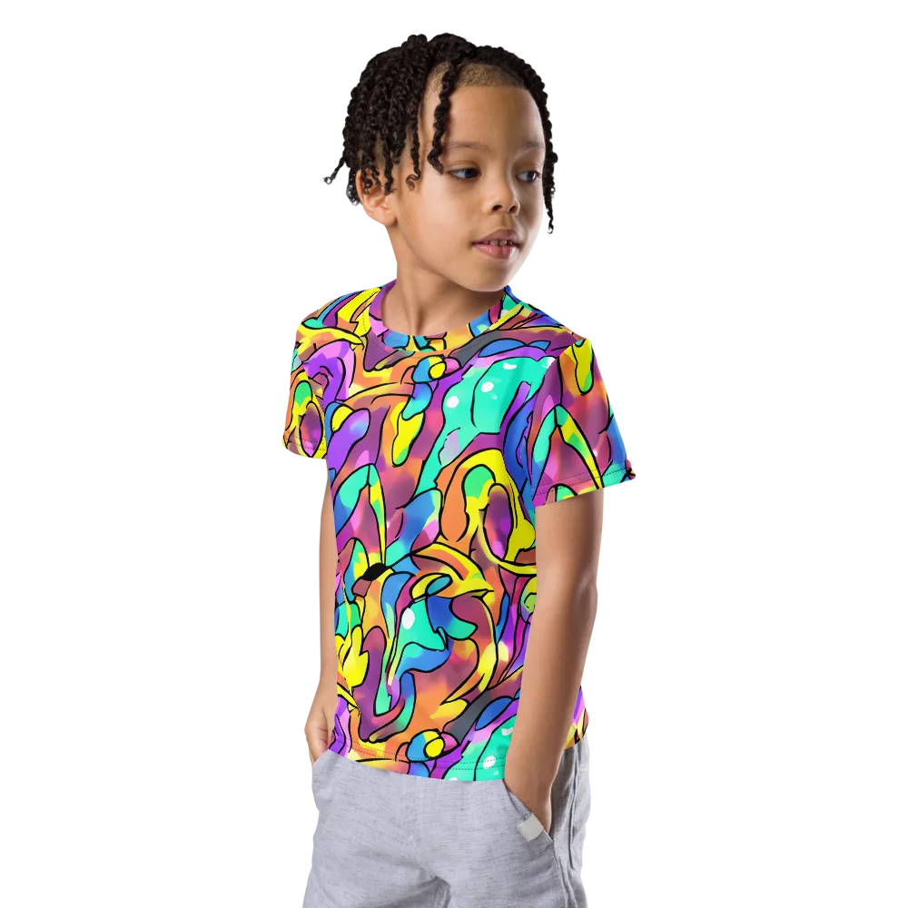 Glow Geometry on Kids Crew Neck T-Shirt — Left Front