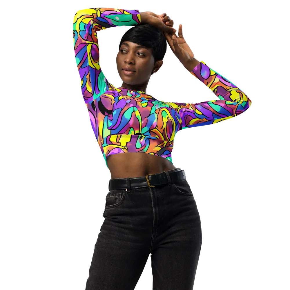 Glow Geometry on Long Sleeve Crop Top — Front