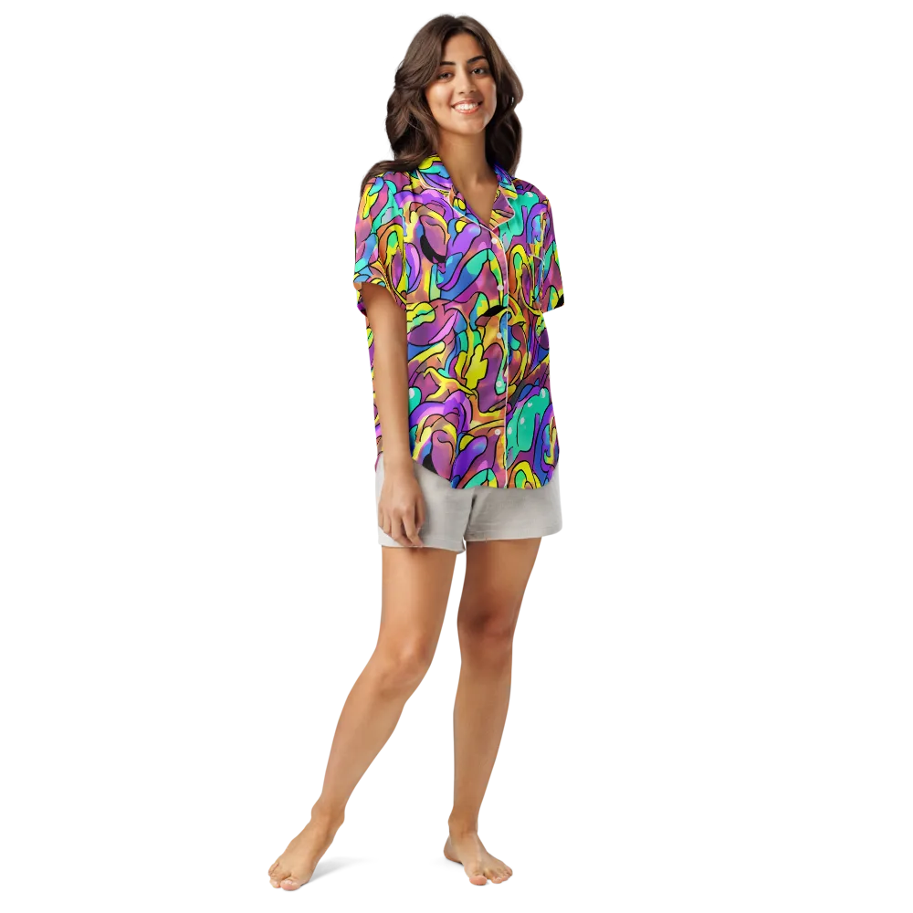 Glow Geometry on Women's Short Sleeve Pajama Top — Front
