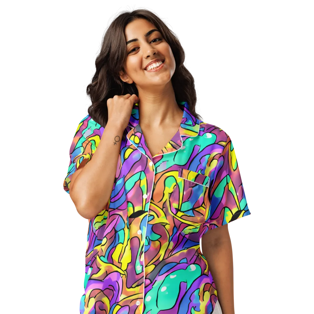 Glow Geometry on Women's Short Sleeve Pajama Top — Front