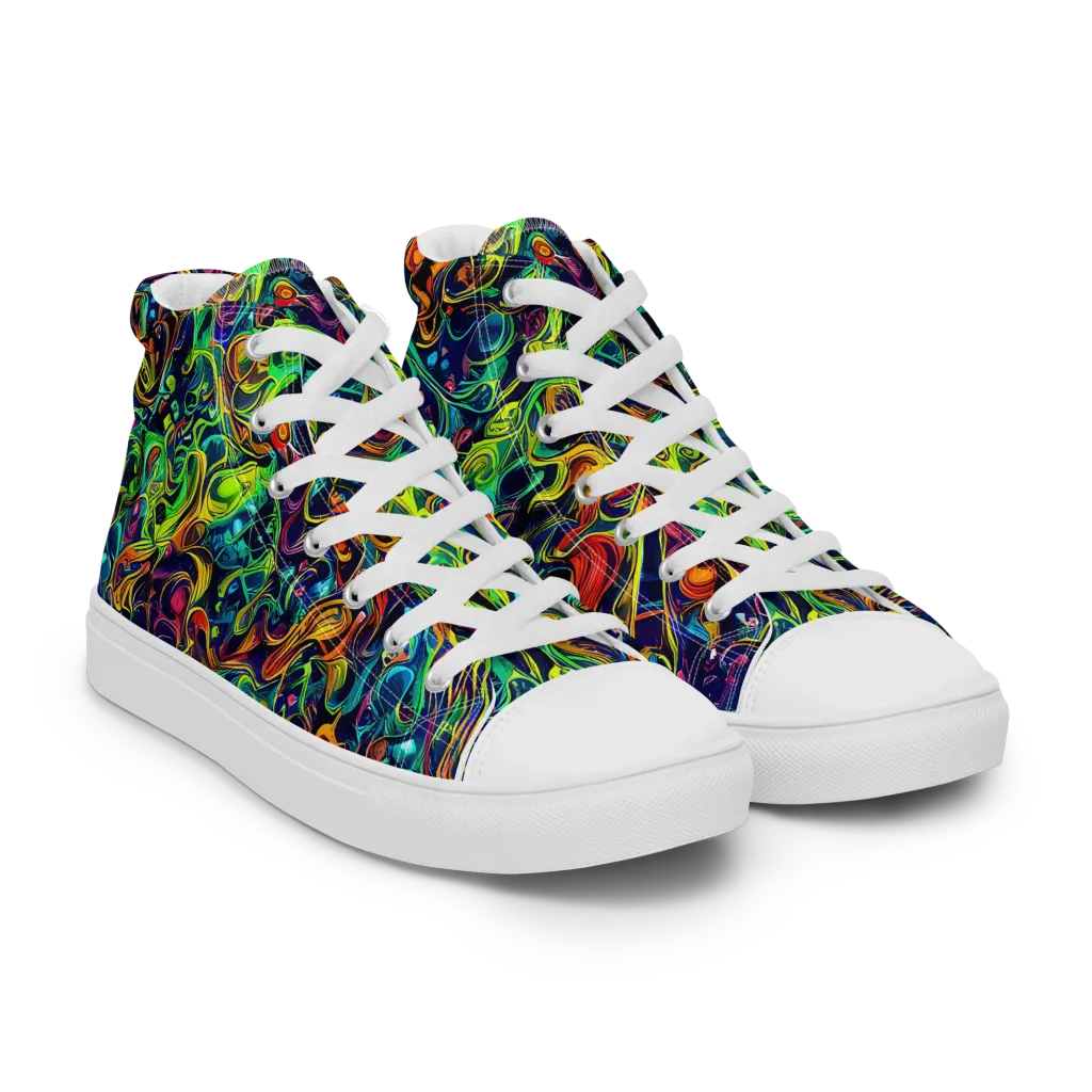 Liquid Kaleidoscope on Men's High Top Canvas Shoes — Right Front