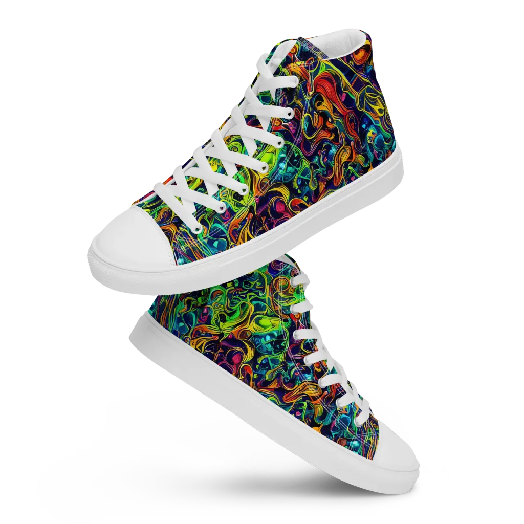 Liquid Kaleidoscope on Men's High Top Canvas Shoes — Front