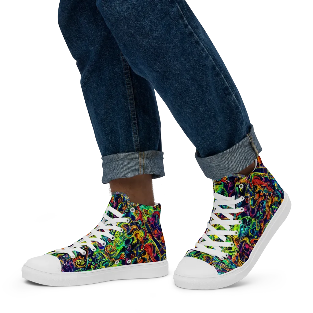 Liquid Kaleidoscope on Men's High Top Canvas Shoes — Left