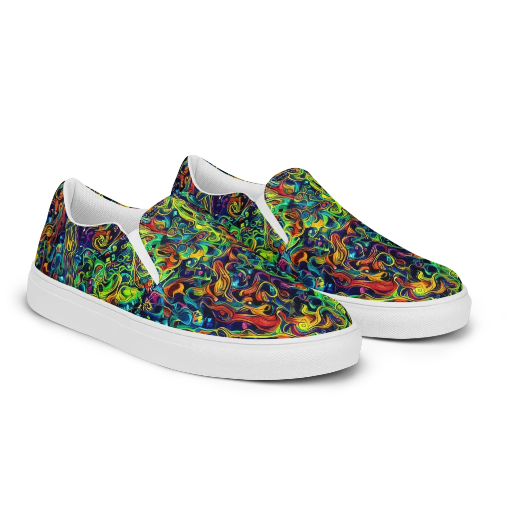 Liquid Kaleidoscope on Men's Slip-On Canvas Shoes — Right Front