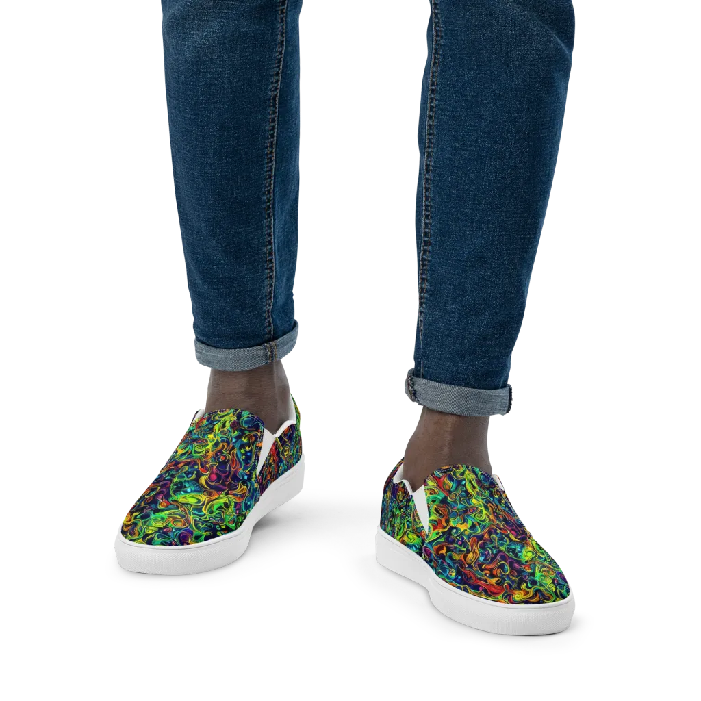 Liquid Kaleidoscope on Men's Slip-On Canvas Shoes — Front