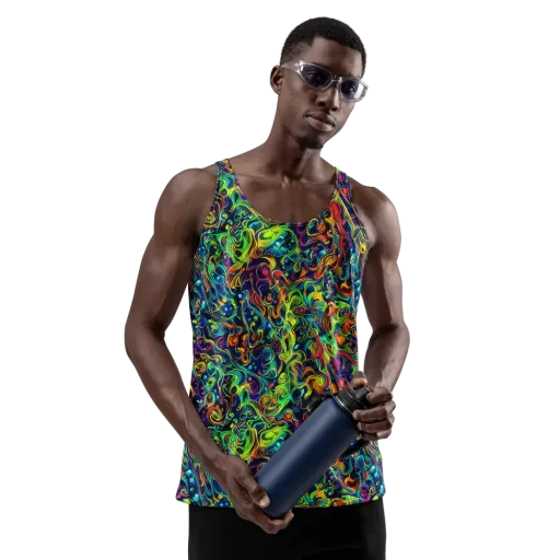 Liquid Kaleidoscope on a Men's Tank Top