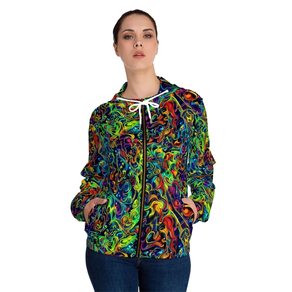 Liquid Kaleidoscope on Women's Full-Zip Hoodie — Front On Person