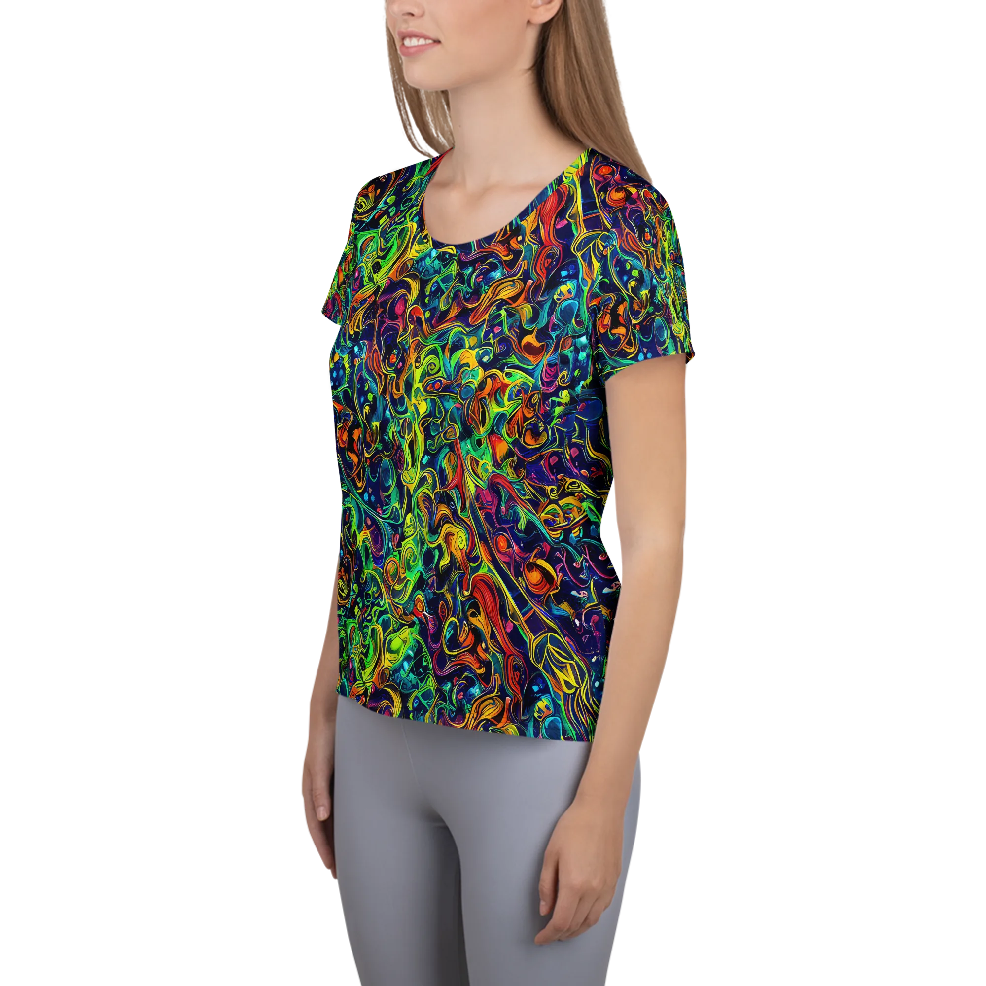 Liquid Kaleidoscope on Women's Athletic T-Shirt — Left