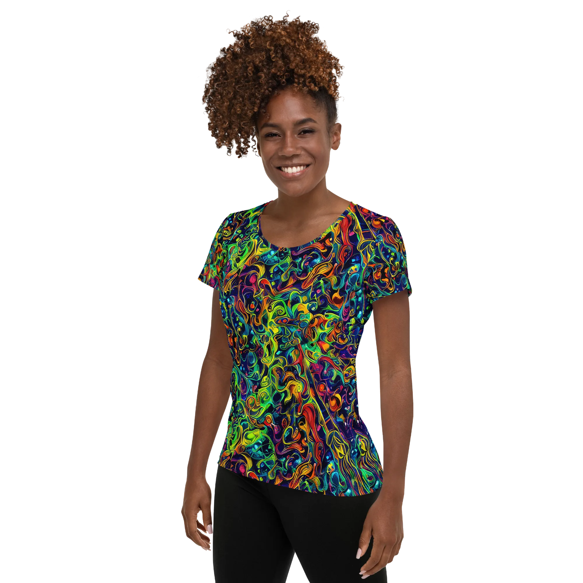 Liquid Kaleidoscope on Women's Athletic T-Shirt — Left