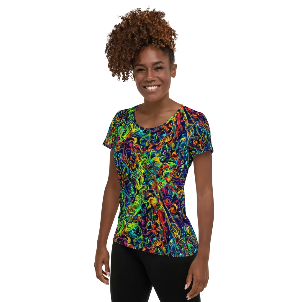 Liquid Kaleidoscope on Women's Athletic T-Shirt — Left