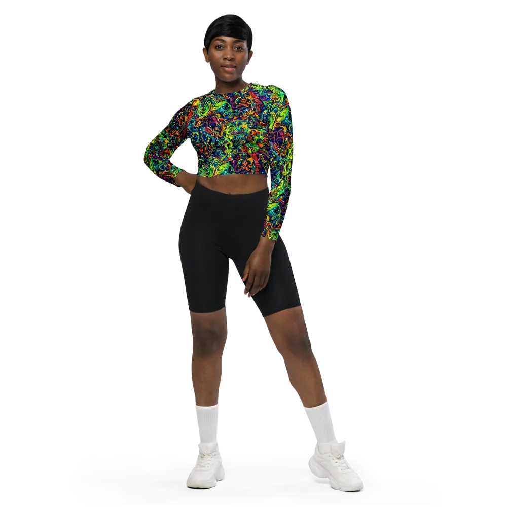 Liquid Kaleidoscope on Long Sleeve Crop Top — Front