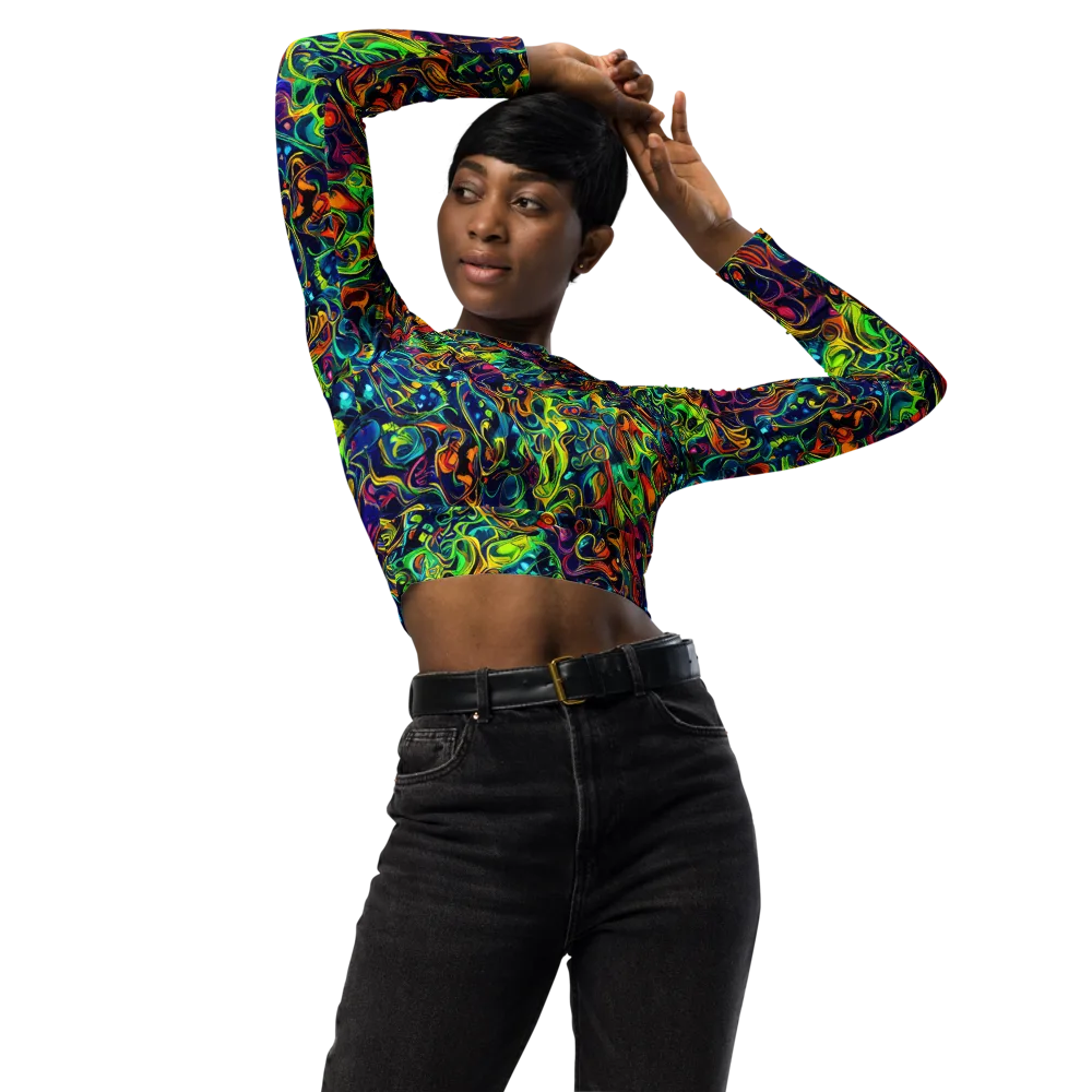 Liquid Kaleidoscope on Long Sleeve Crop Top — Front