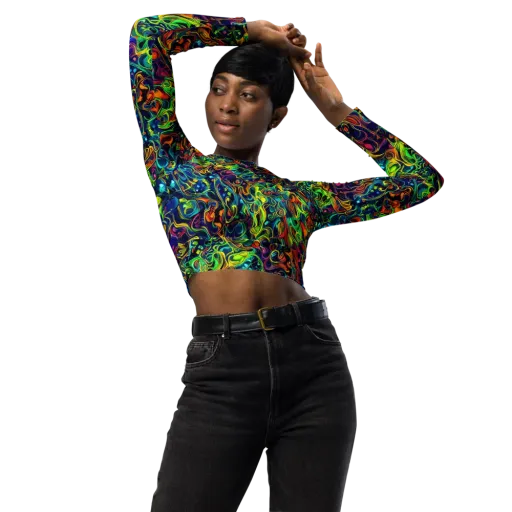 Liquid Kaleidoscope on a Long Sleeve Crop Top