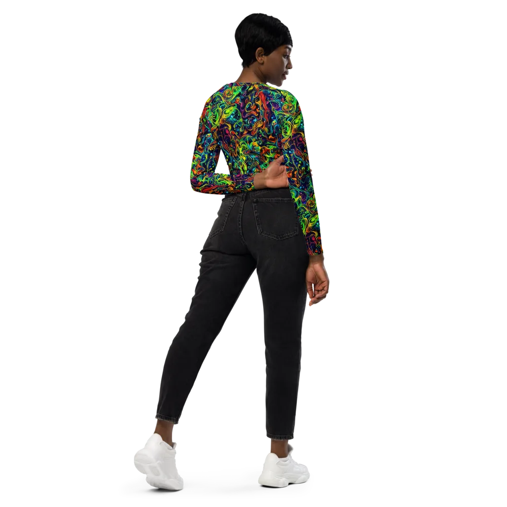 Liquid Kaleidoscope on Long Sleeve Crop Top — Right Back
