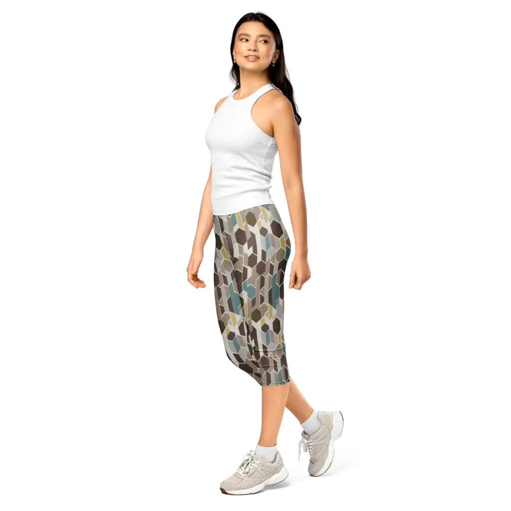 Cocoa Geometry on Capri Leggings — Left Front