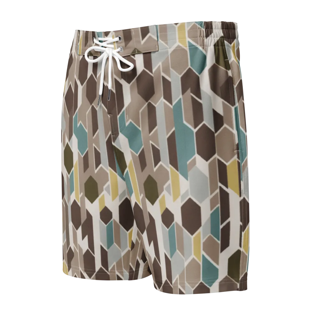 Cocoa Geometry on Men's Board Shorts — Front