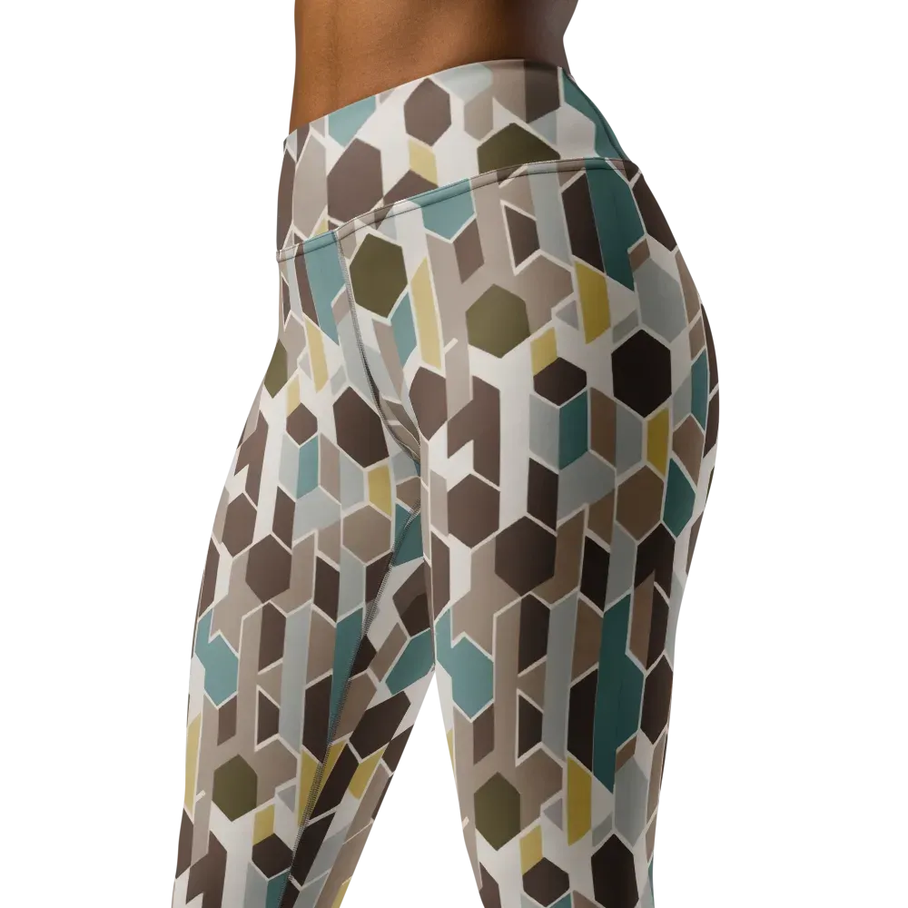 Cocoa Geometry on Yoga Leggings — Left Front