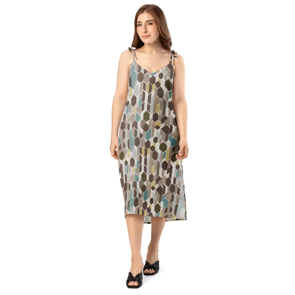 Cocoa Geometry on Slip Dress — Front