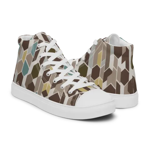 Cocoa Geometry on a Men's High Top Canvas Shoes