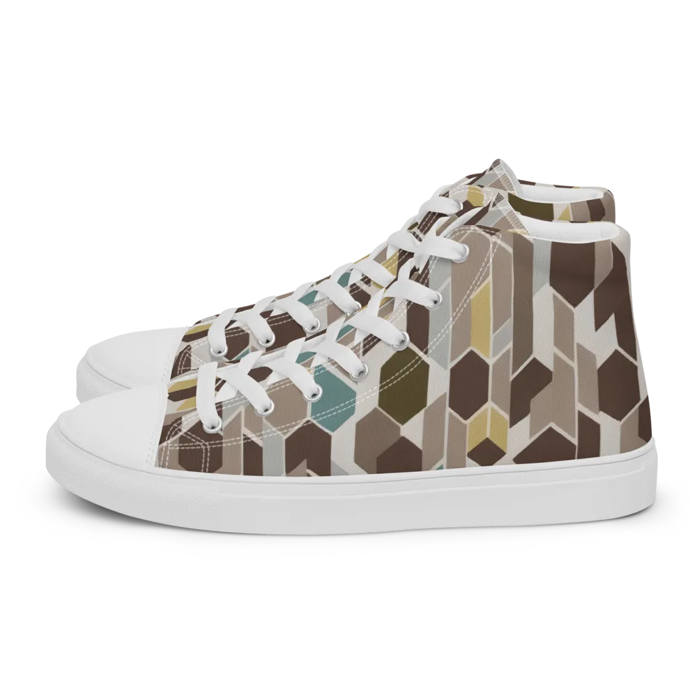 Cocoa Geometry on Women's High Top Canvas Shoes — Left
