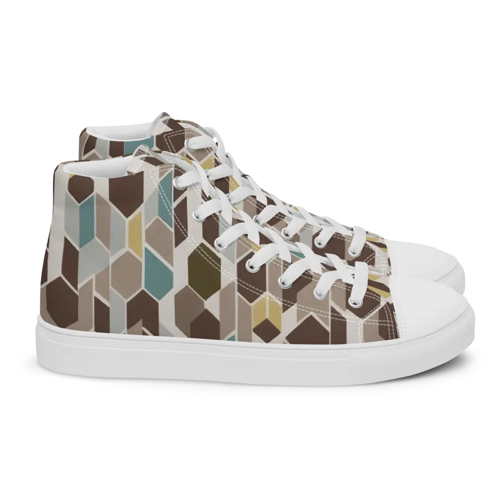 Cocoa Geometry on Women's High Top Canvas Shoes — Right