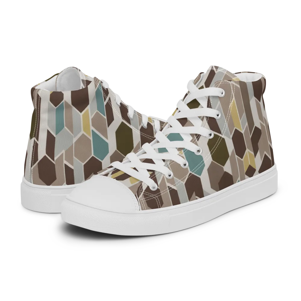 Cocoa Geometry on Women's High Top Canvas Shoes — Left