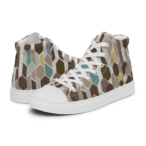 Cocoa Geometry on a Women's High Top Canvas Shoes