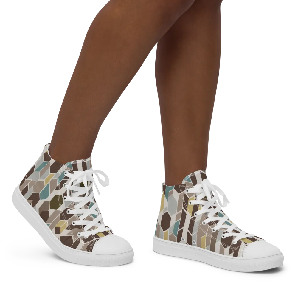 Cocoa Geometry on Women's High Top Canvas Shoes — Right