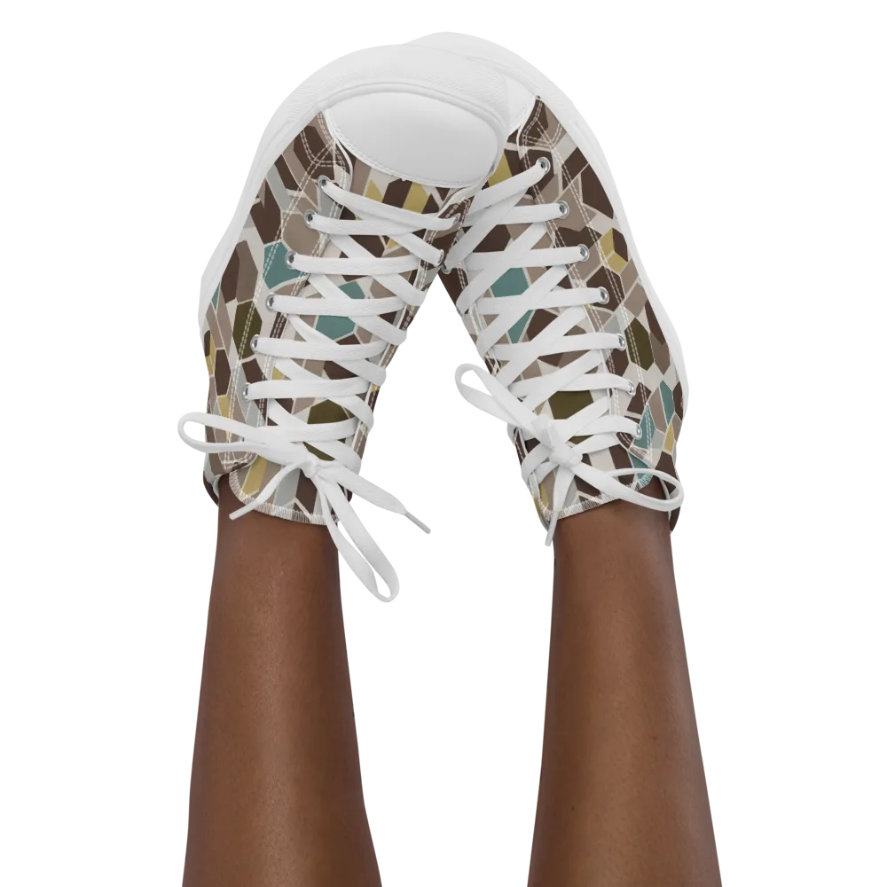 Cocoa Geometry on Women's High Top Canvas Shoes — Front