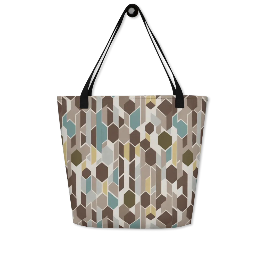 Cocoa Geometry on Large Tote Bag W/ Pocket — Front