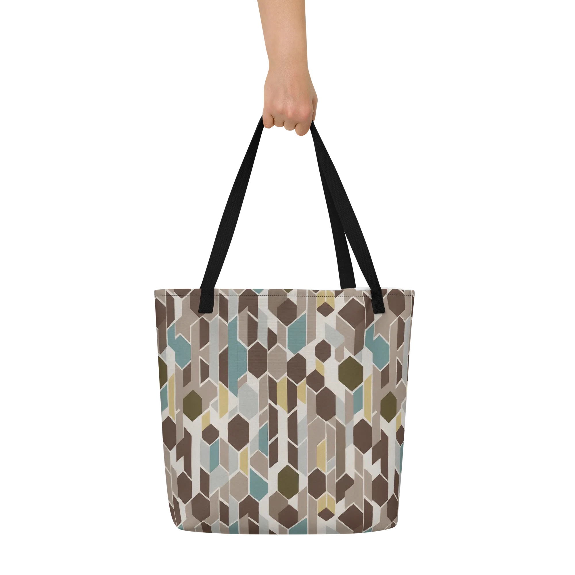Cocoa Geometry on Large Tote Bag W/ Pocket — Front