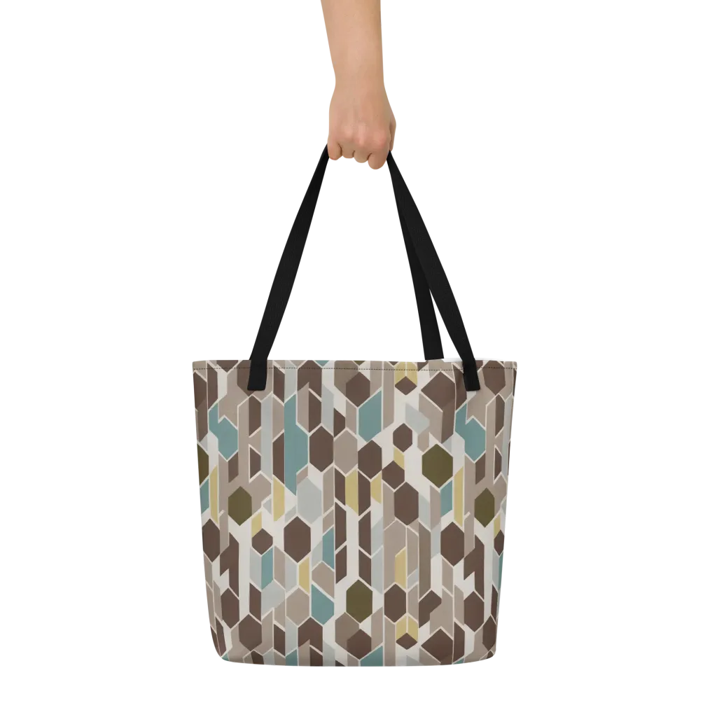 Cocoa Geometry on Large Tote Bag W/ Pocket — Front