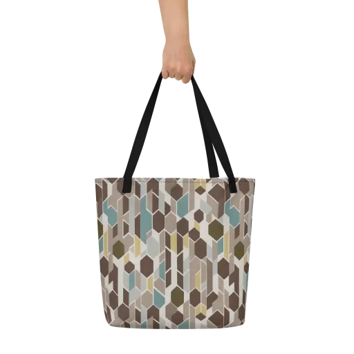 Cocoa Geometry on a Large Tote Bag W/ Pocket