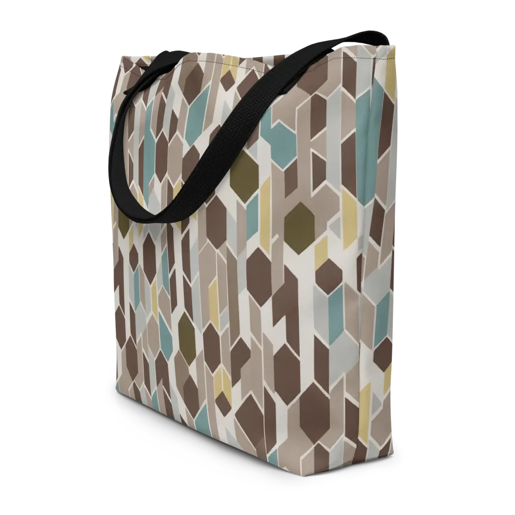 Cocoa Geometry on Large Tote Bag W/ Pocket — Front