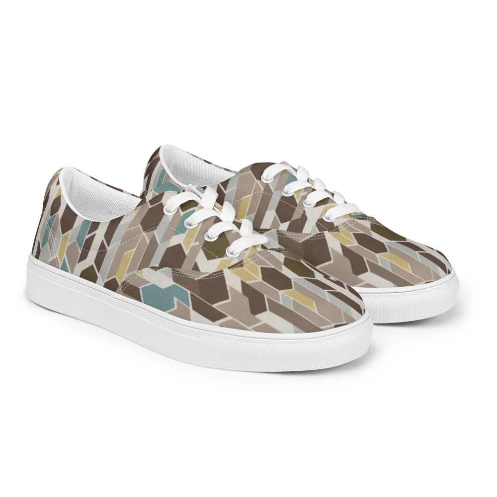 Cocoa Geometry on Men's Lace-Up Canvas Shoes — Right Front