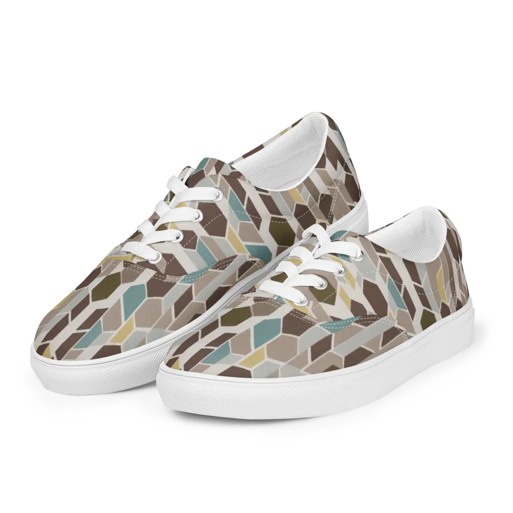 Cocoa Geometry on Men's Lace-Up Canvas Shoes — Left Front