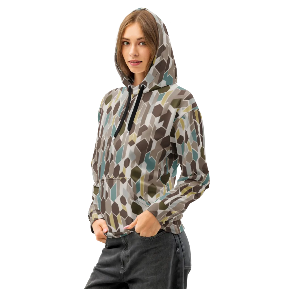 Cocoa Geometry on Cotton Hoodie — Left Front