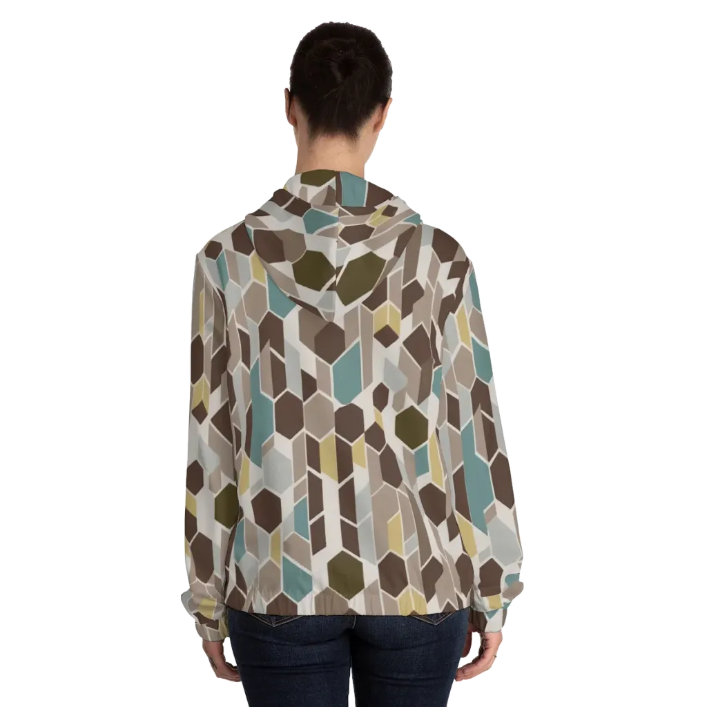 Cocoa Geometry on Women's Full-Zip Hoodie — Back On Person