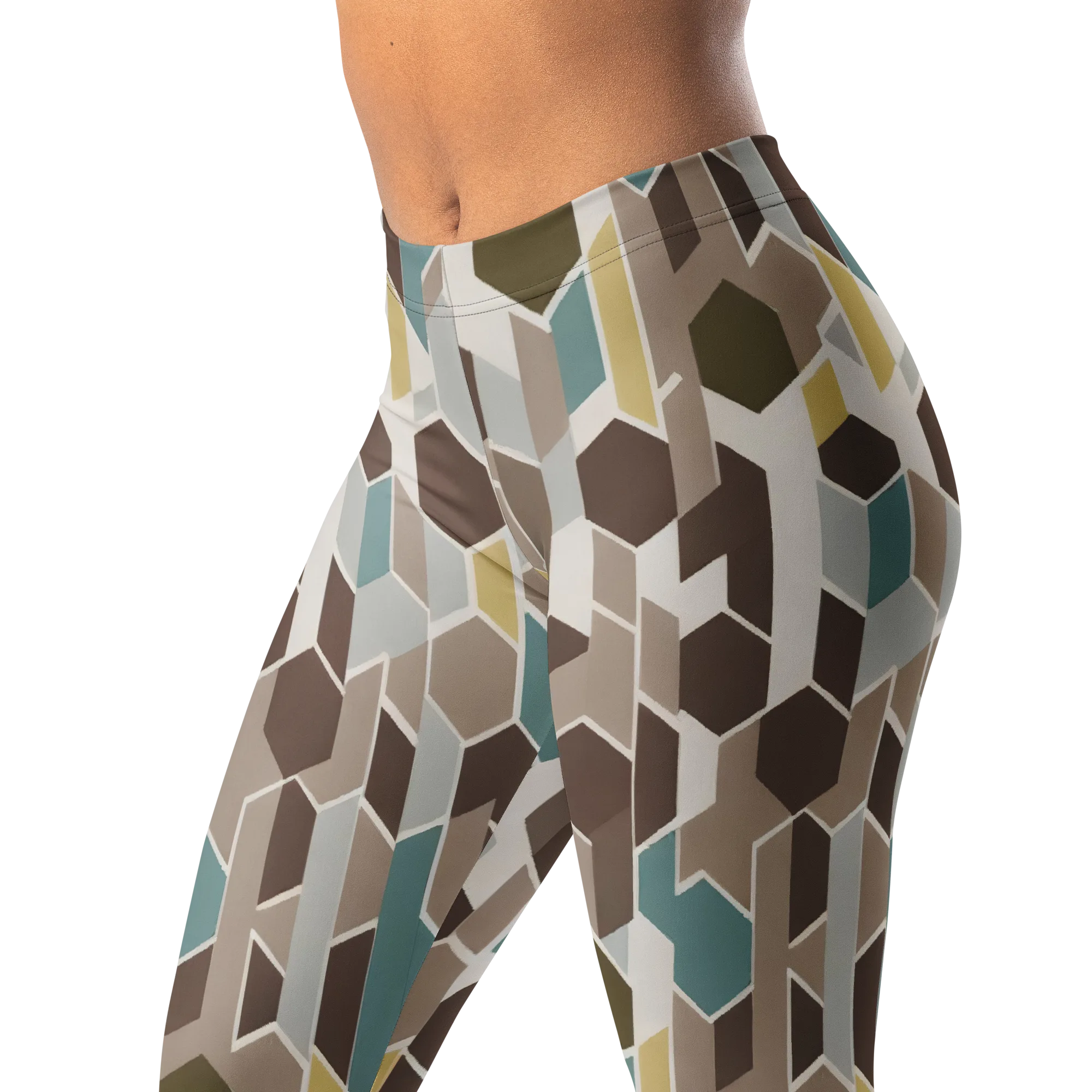 Cocoa Geometry on Leggings — Left Front
