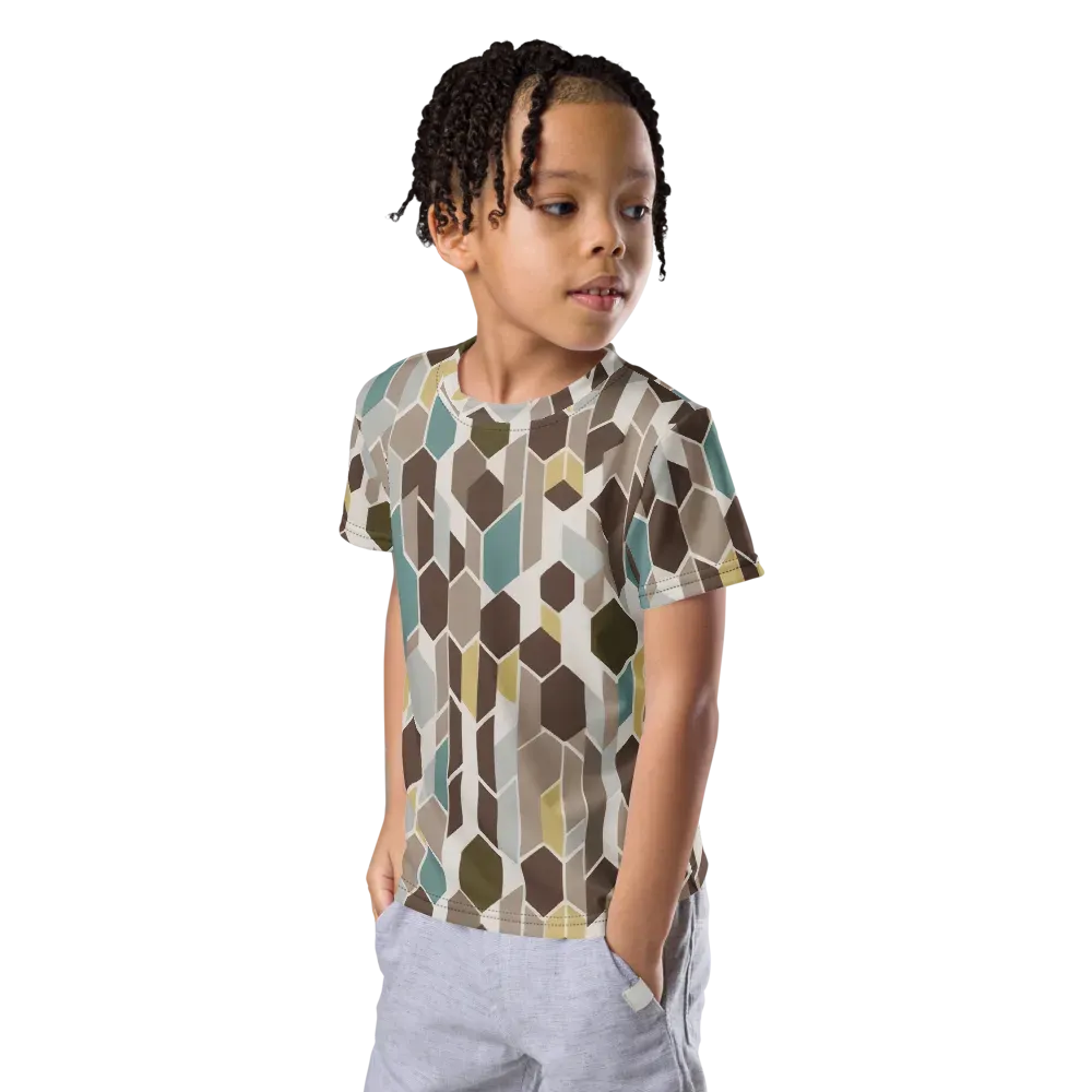Cocoa Geometry on Kids Crew Neck T-Shirt — Left Front