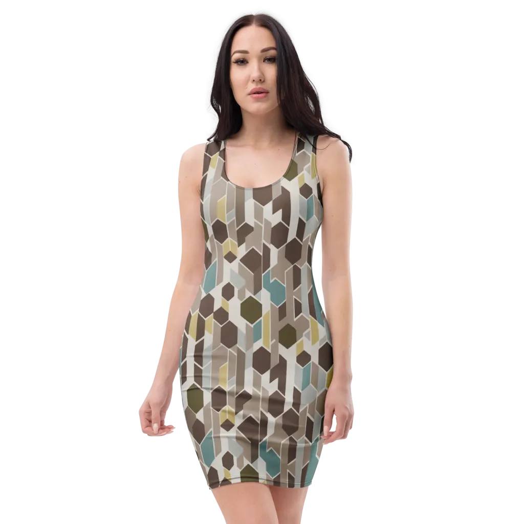 Cocoa Geometry on Bodycon Dress — Front