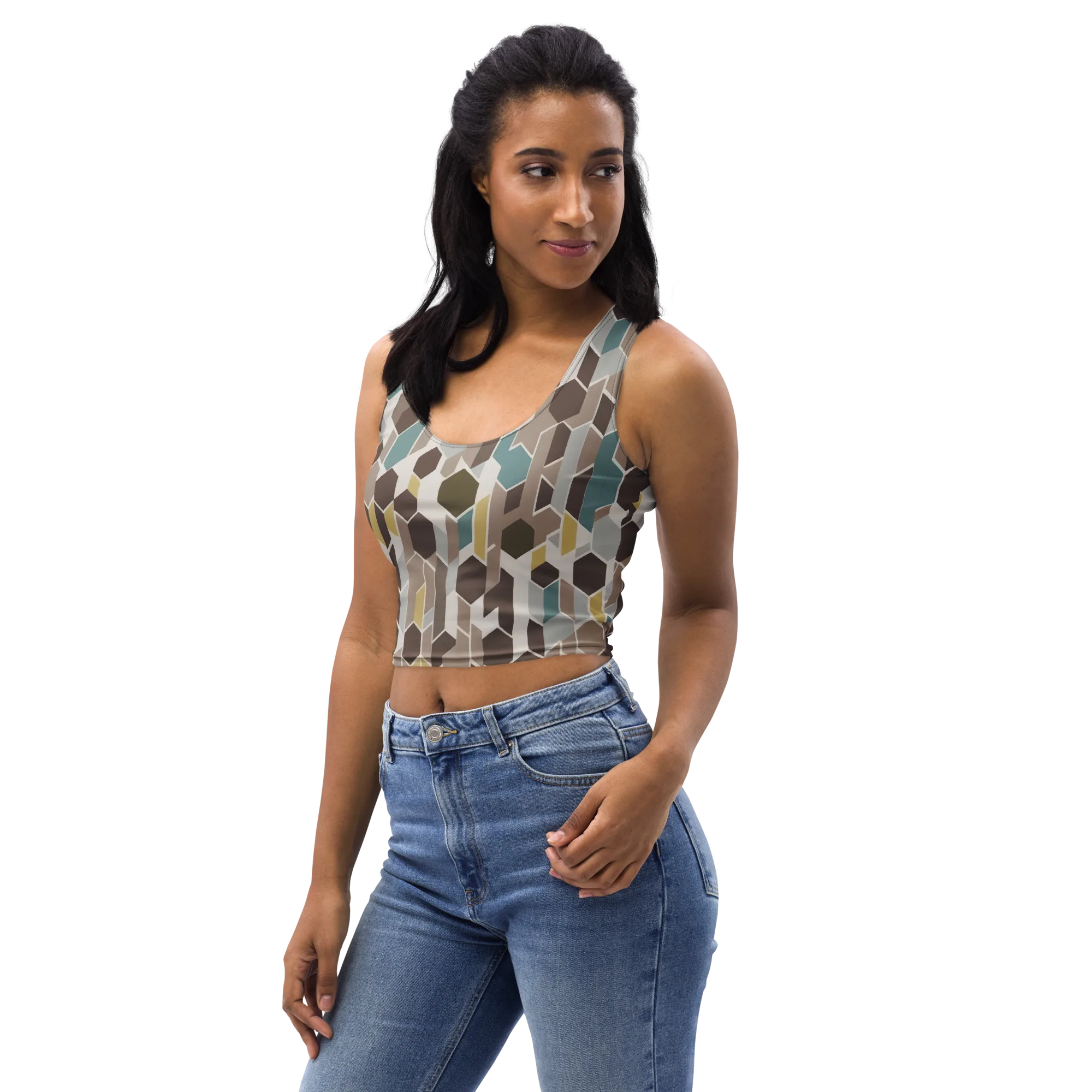 Cocoa Geometry on Crop Top — Left Front