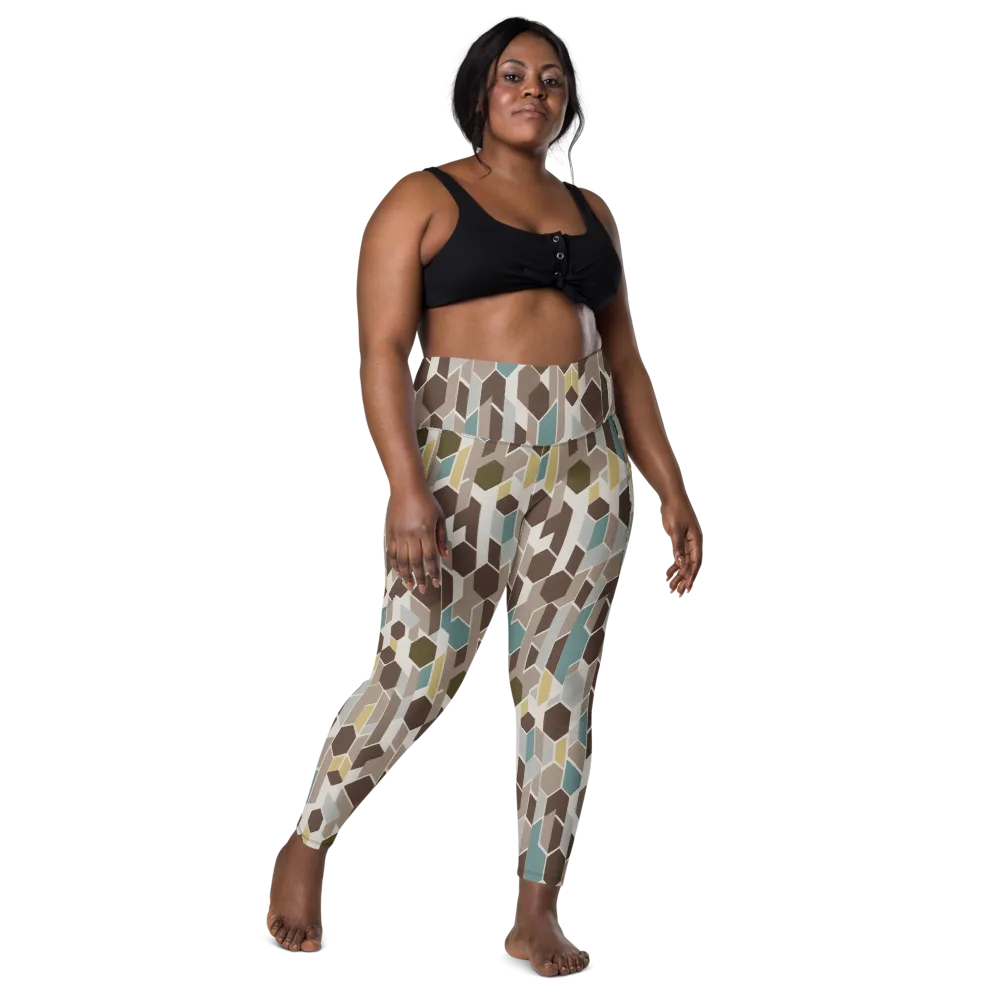 Cocoa Geometry on Leggings with Pockets — Front